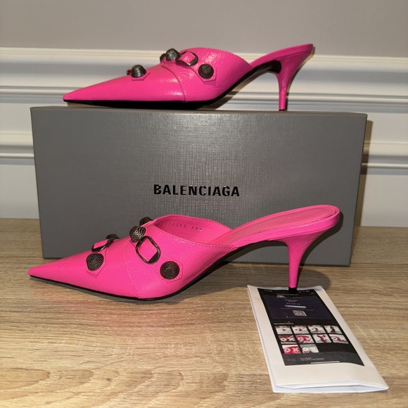 Balenciaga Fluo Pink Cagole Mule M70 Heels Size 39 Arena Lambskin NWB Sexy COA - Picture 1 of 10